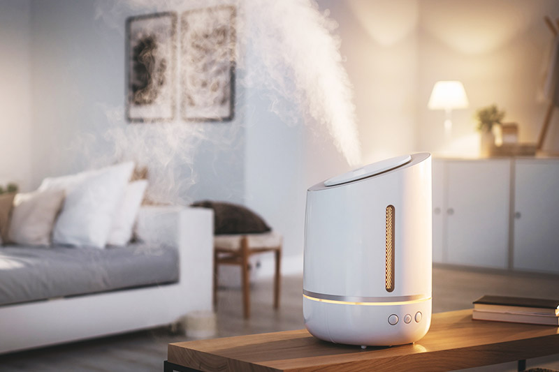 ニューヨーク・ニュージャージーの冬に、部屋全体を加湿する家庭用加湿器のイメージ